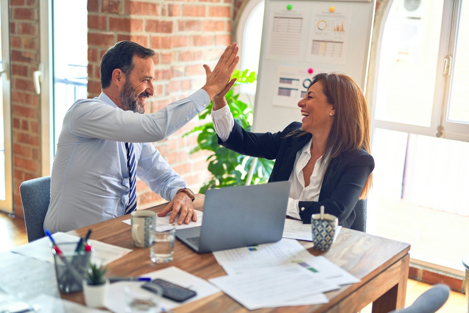 Business support agents collaborating in a modern office